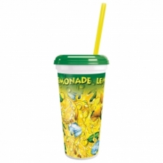 32 oz Clear Lemon - Ice Sleek Cup w/lid & straw 200 per case